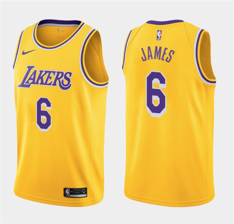 Men's Los Angeles Lakers #6 LeBron James Yellow Stitched NBA Jersey